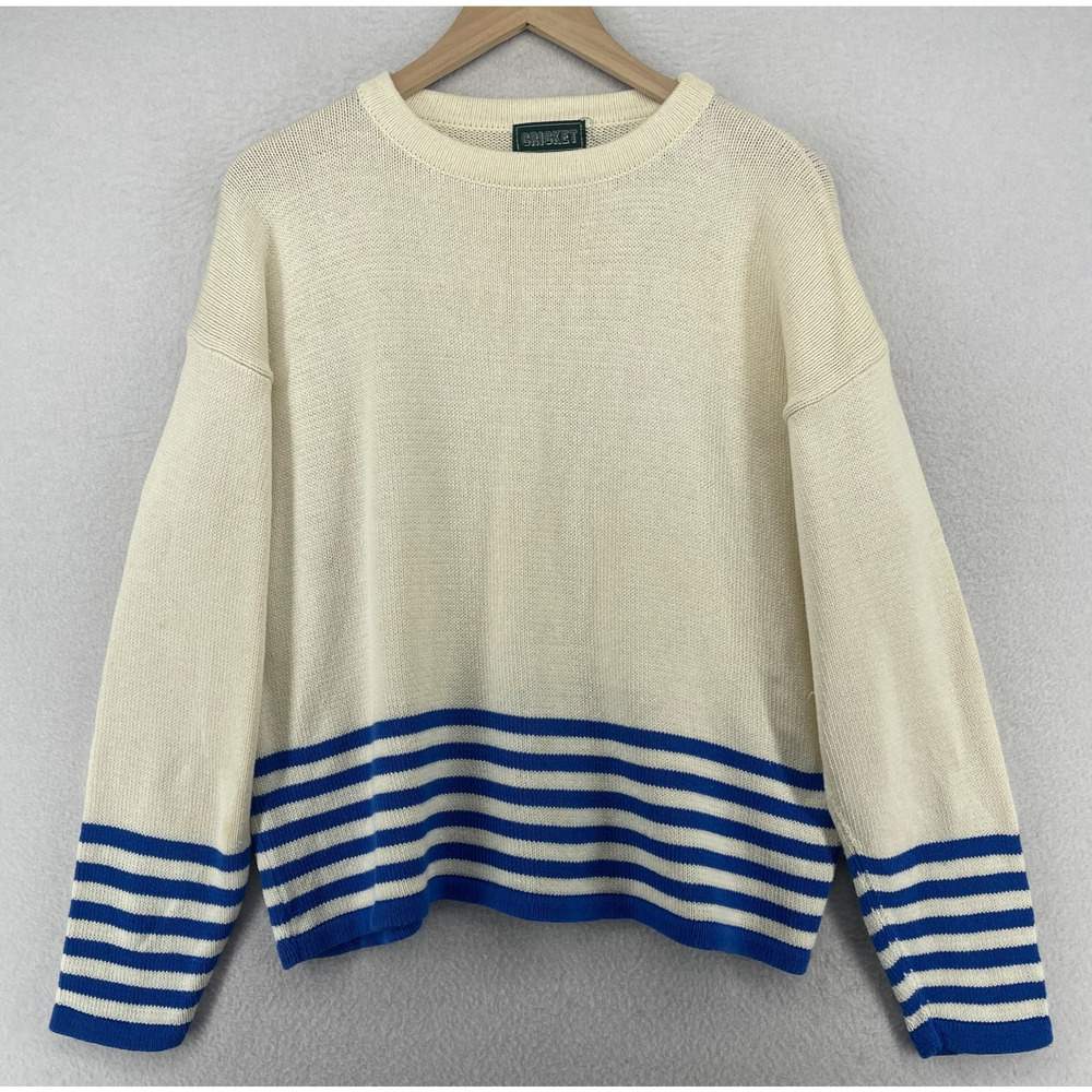 CRICKET Sweater Womens M Striped Jumper Crewneck Pullover Cotton Off White VTG